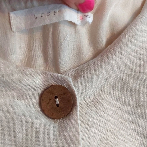 Lush - Womens Linen blend Relaxed Button Front Tunic Neutral Minimalist Sz.L - Picture 8 of 9